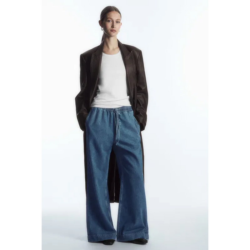 Mid Blue Denim Palazzo Wide Leg Trousers | Montivo Pakistan