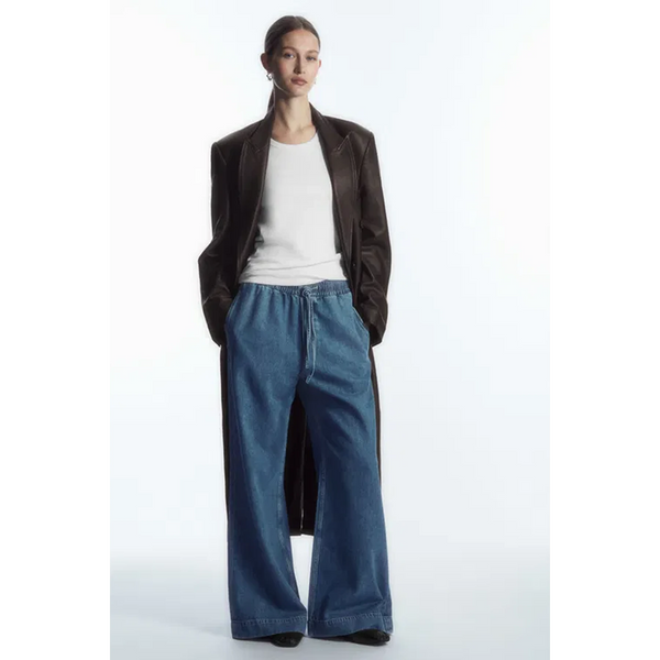 Mid Blue Denim Palazzo Wide Leg Trousers | Montivo Pakistan