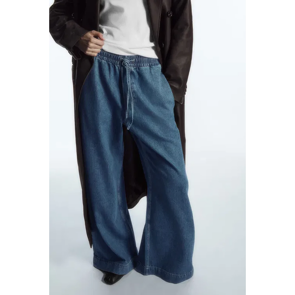 Mid Blue Denim Palazzo Wide Leg Trousers | Montivo Pakistan