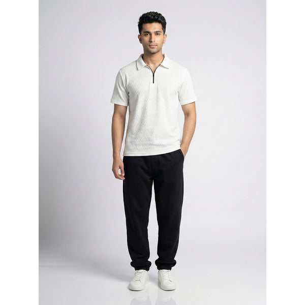White Textured Zipper Polo | Montivo Pakistan