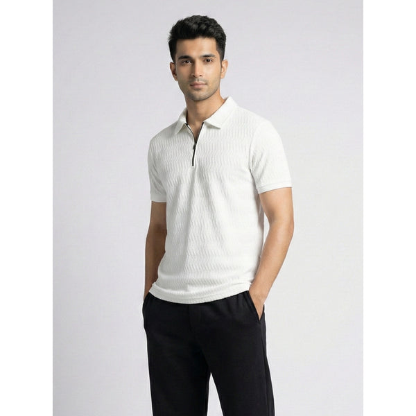White Textured Zipper Polo | Montivo Pakistan