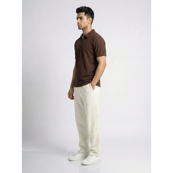 Brown Textured Zipper Polo | Montivo Pakistan