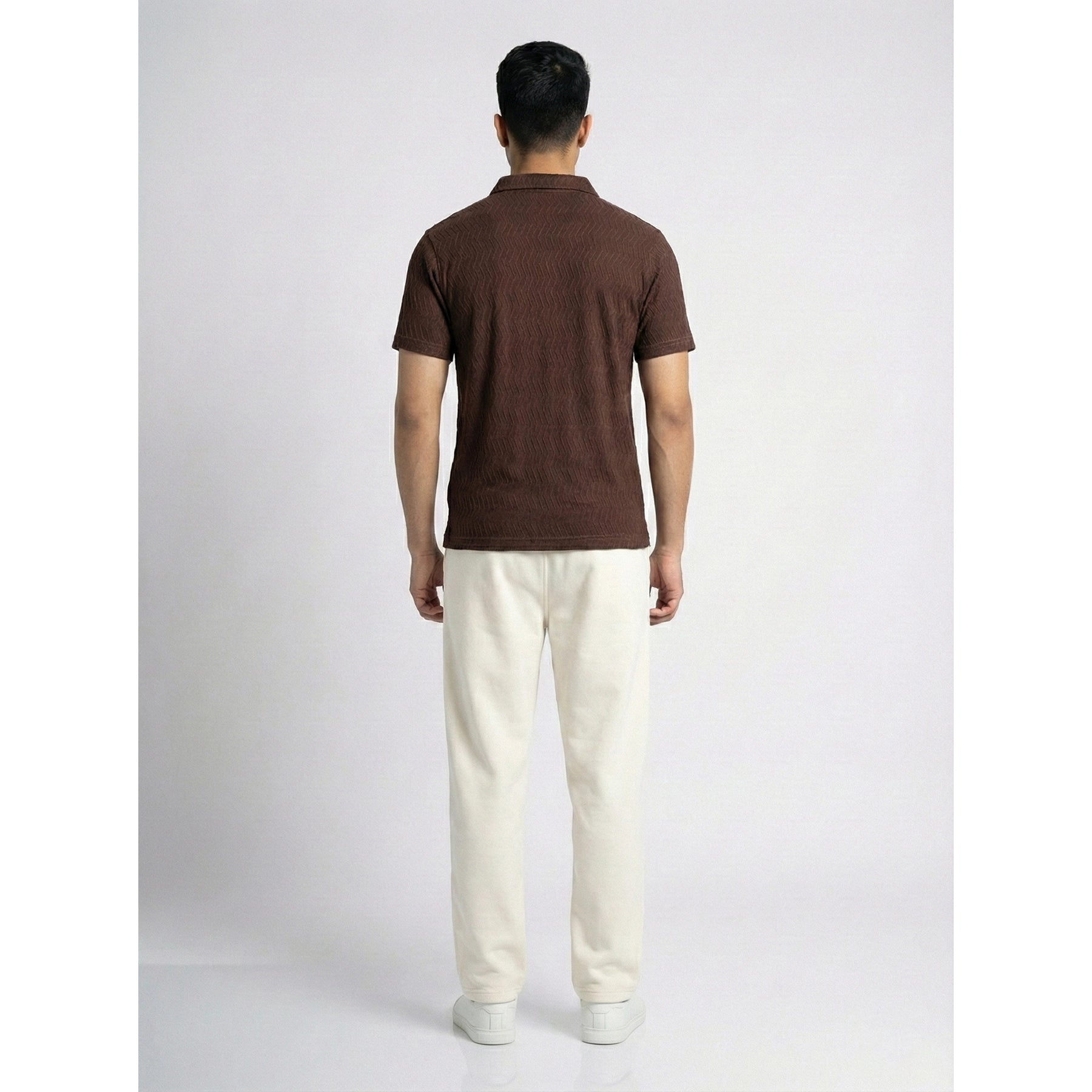 Brown Textured Zipper Polo | Montivo Pakistan