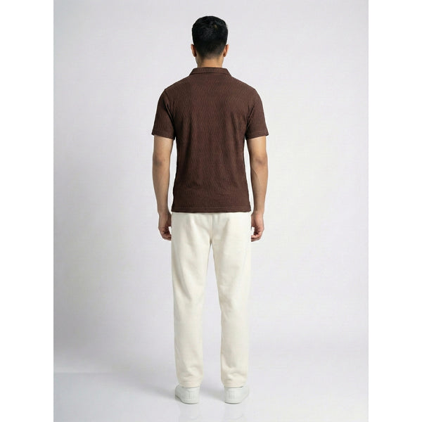 Brown Textured Zipper Polo | Montivo Pakistan