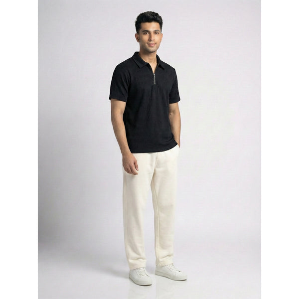 Black Textured Zipper Polo | Montivo Pakistan