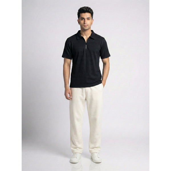 Black Textured Zipper Polo | Montivo Pakistan