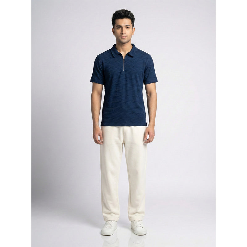 Blue Textured Zipper Polo | Montivo Pakistan