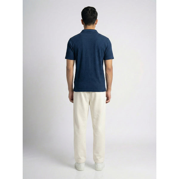 Blue Textured Zipper Polo | Montivo Pakistan