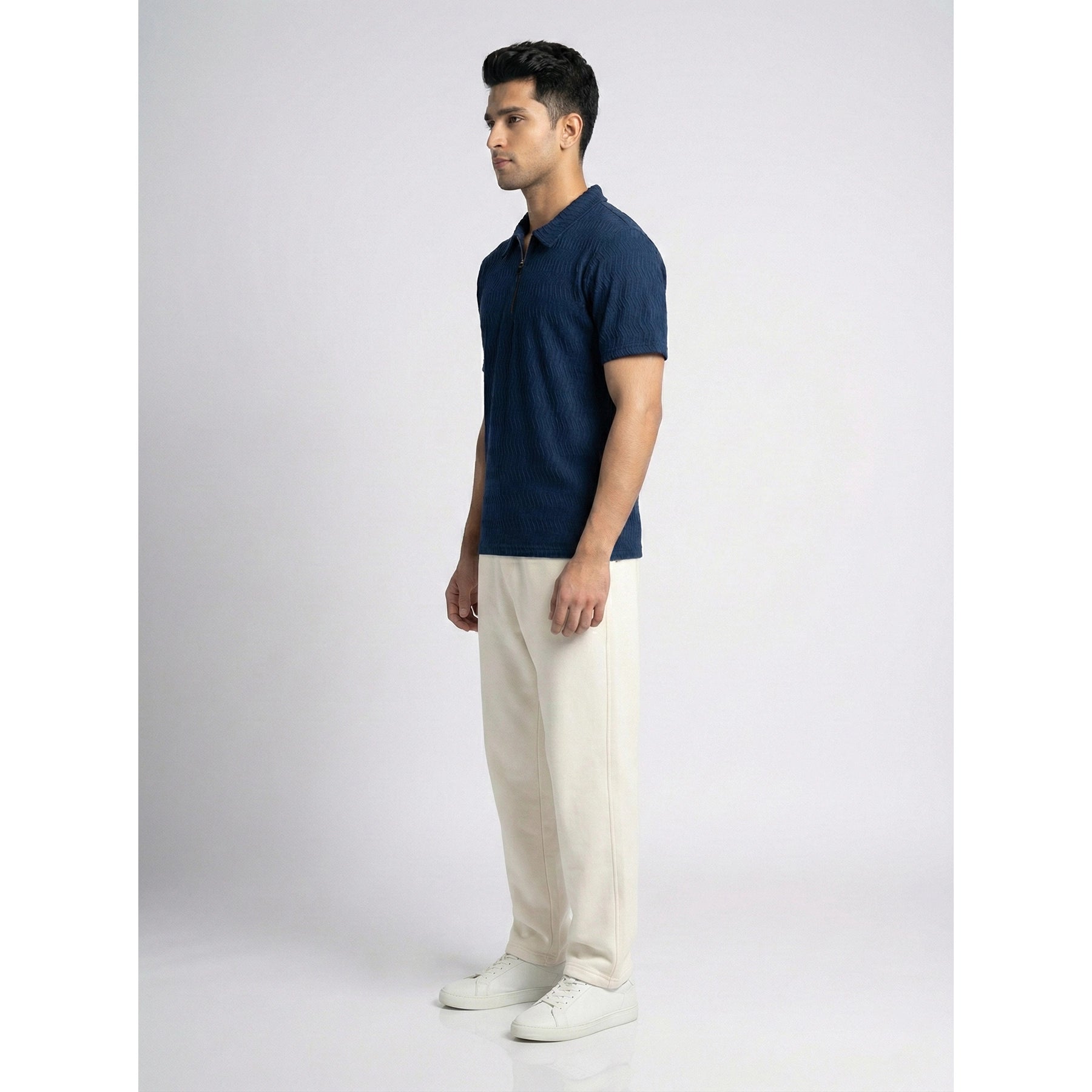Blue Textured Zipper Polo | Montivo Pakistan