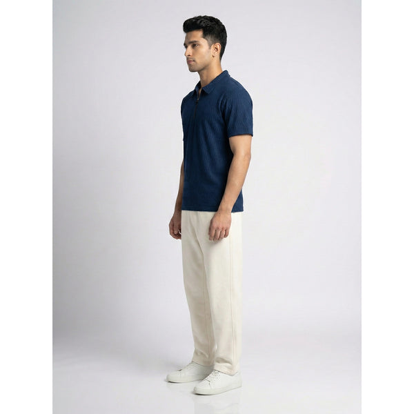 Blue Textured Zipper Polo | Montivo Pakistan