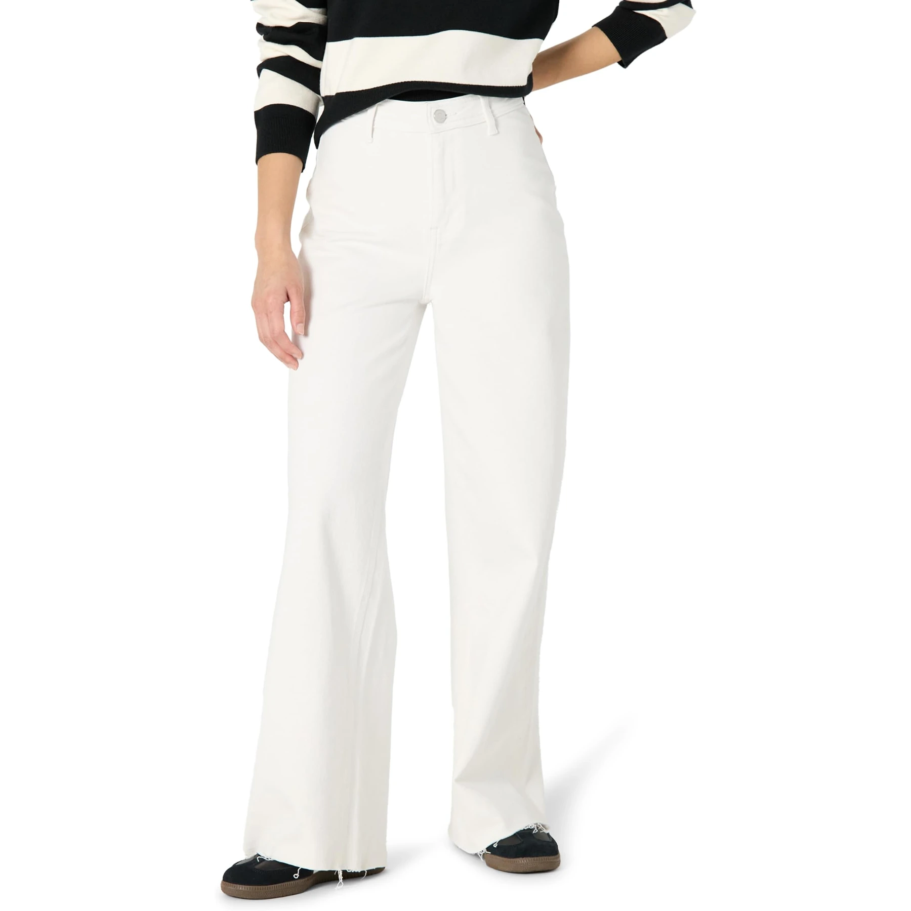 White Wide Leg Frayed Hem Jeans | Montivo Pakistan