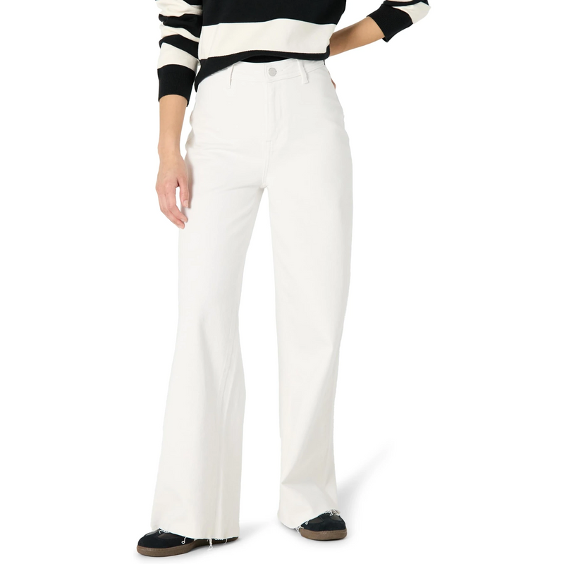 White Wide Leg Frayed Hem Jeans | Montivo Pakistan