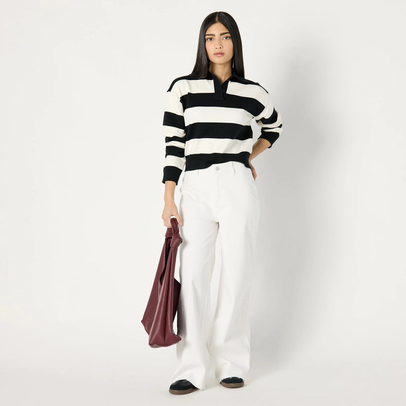 White Wide Leg Frayed Hem Jeans | Montivo Pakistan