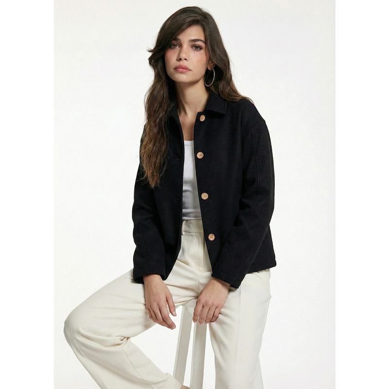 Black Button Down Coat | Montivo Pakistan