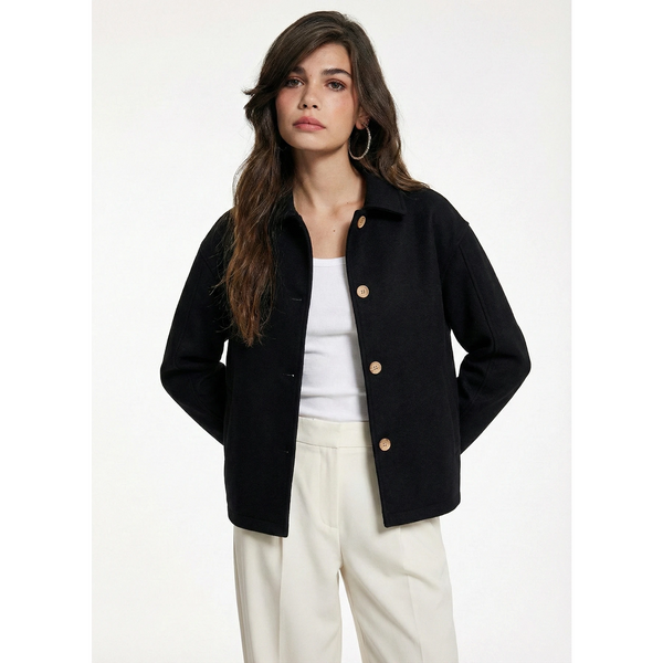 Black Button Down Coat | Montivo Pakistan