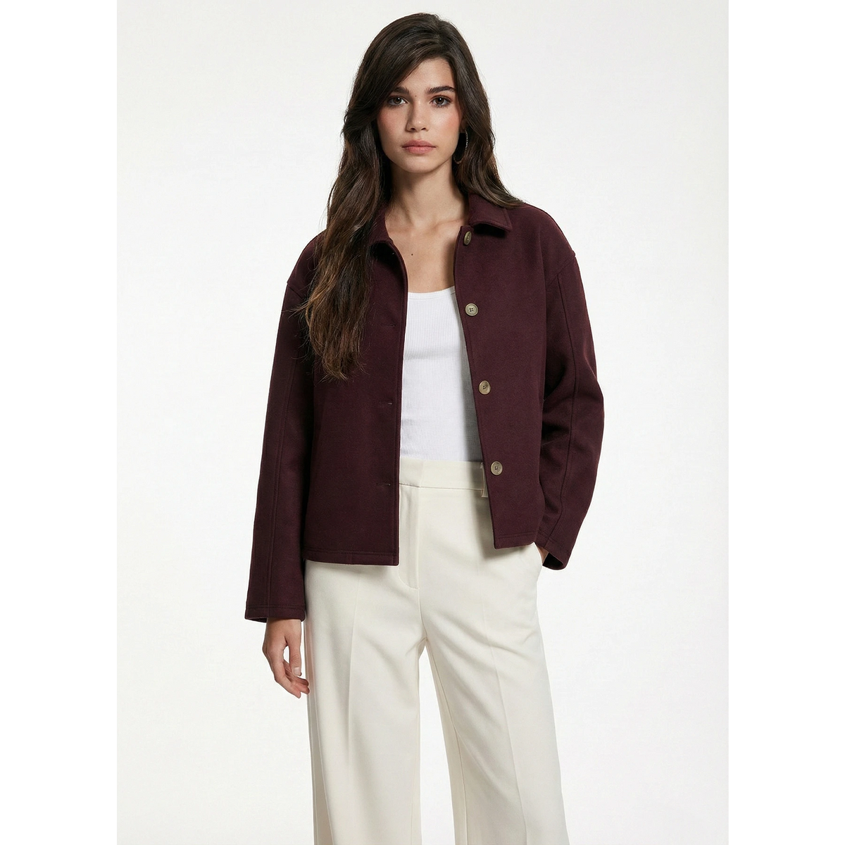 Burgundy Button Down Coat