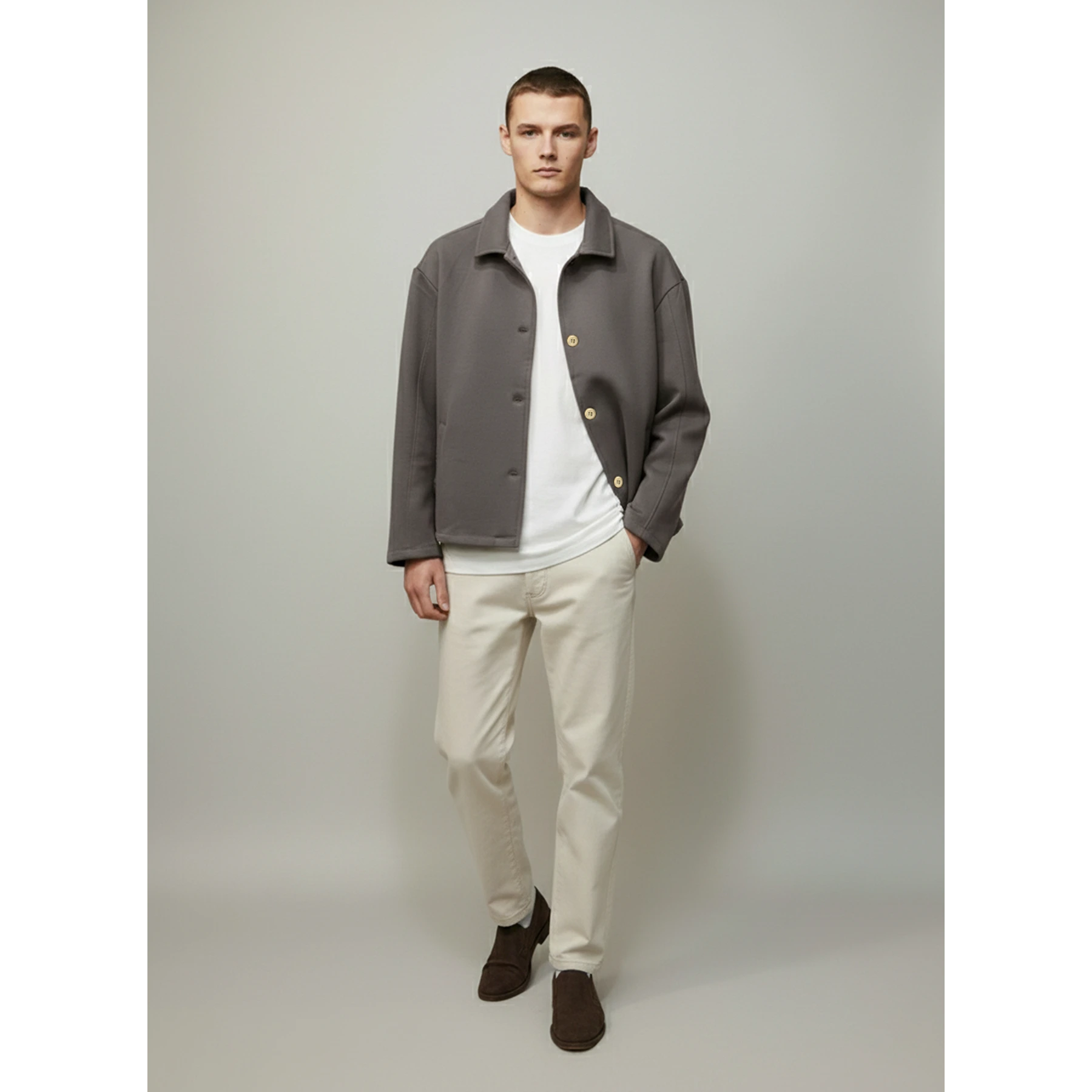 Grey Button Down Coat | Montivo Pakistan