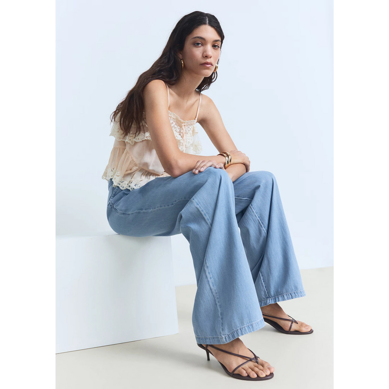 Light Blue Pleated Wide Leg Jeans | Montivo Pakistan