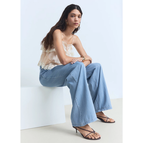 Light Blue Pleated Wide Leg Jeans | Montivo Pakistan