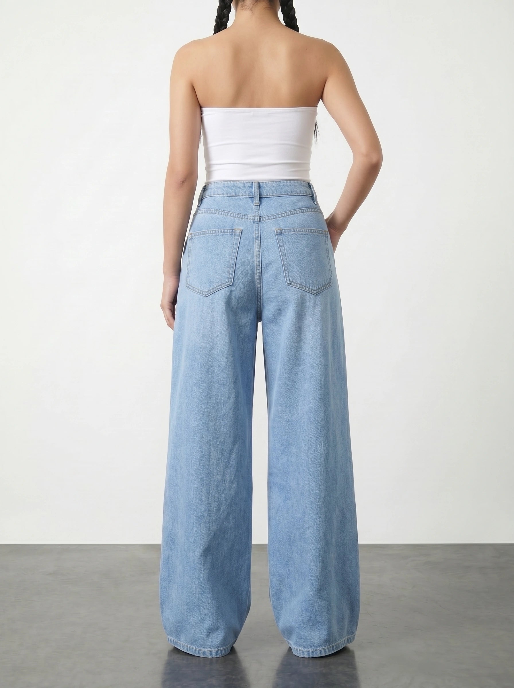 Light Blue Pleated Wide Leg Jeans | Montivo Pakistan