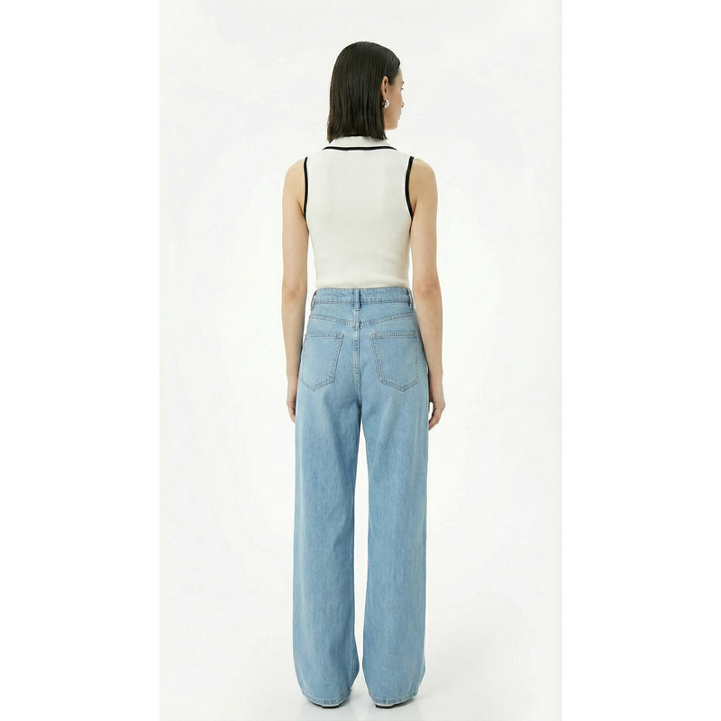 Light Blue Pleated Wide Leg Jeans | Montivo Pakistan