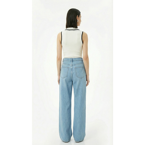 Light Blue Pleated Wide Leg Jeans | Montivo Pakistan
