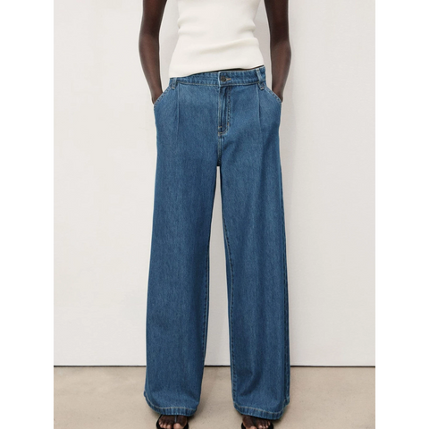 Mid Blue Pleated Wide Leg Jeans | Montivo Pakistan