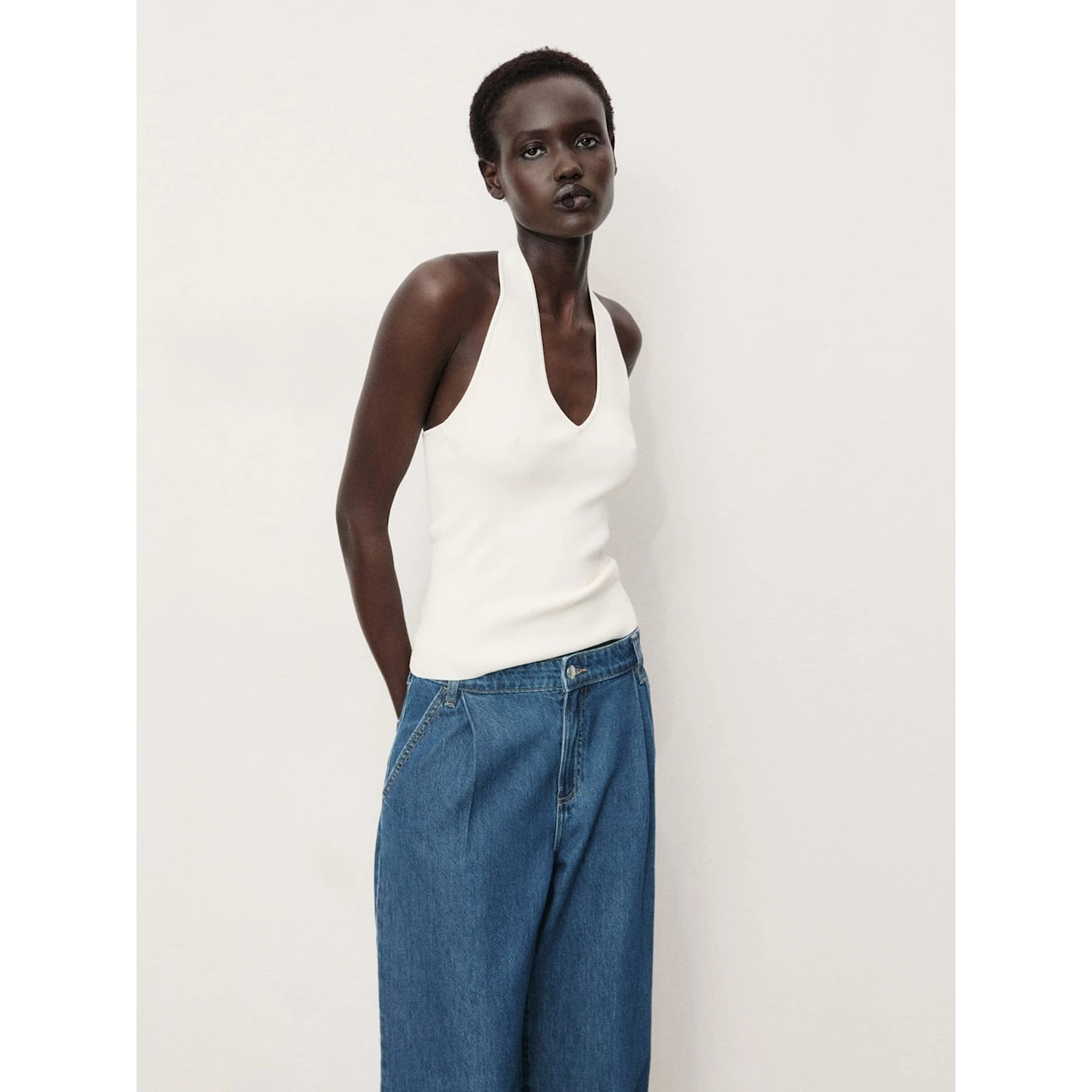 Mid Blue Pleated Wide Leg Jeans | Montivo Pakistan