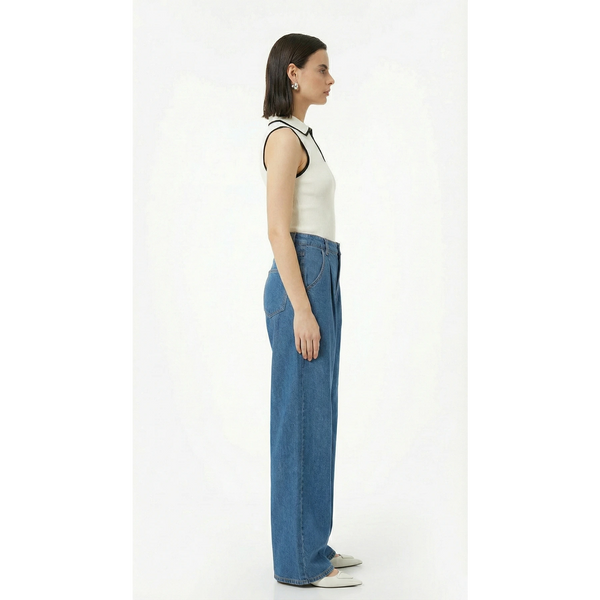 Mid Blue Pleated Wide Leg Jeans | Montivo Pakistan