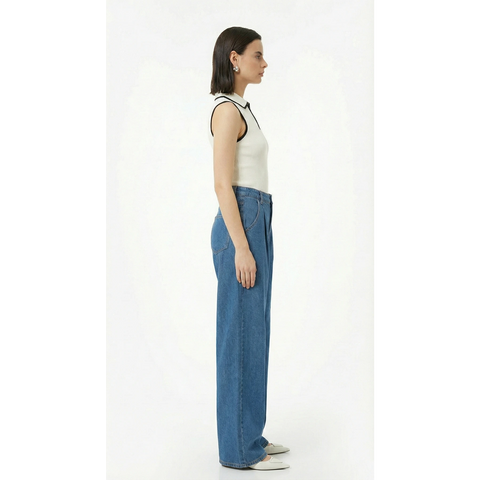Mid Blue Pleated Wide Leg Jeans | Montivo Pakistan