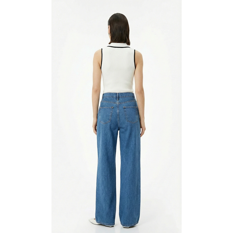 Mid Blue Pleated Wide Leg Jeans | Montivo Pakistan