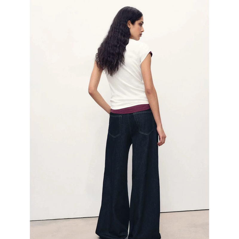 Dark Blue Pleated Wide Leg Jeans | Montivo Pakistan