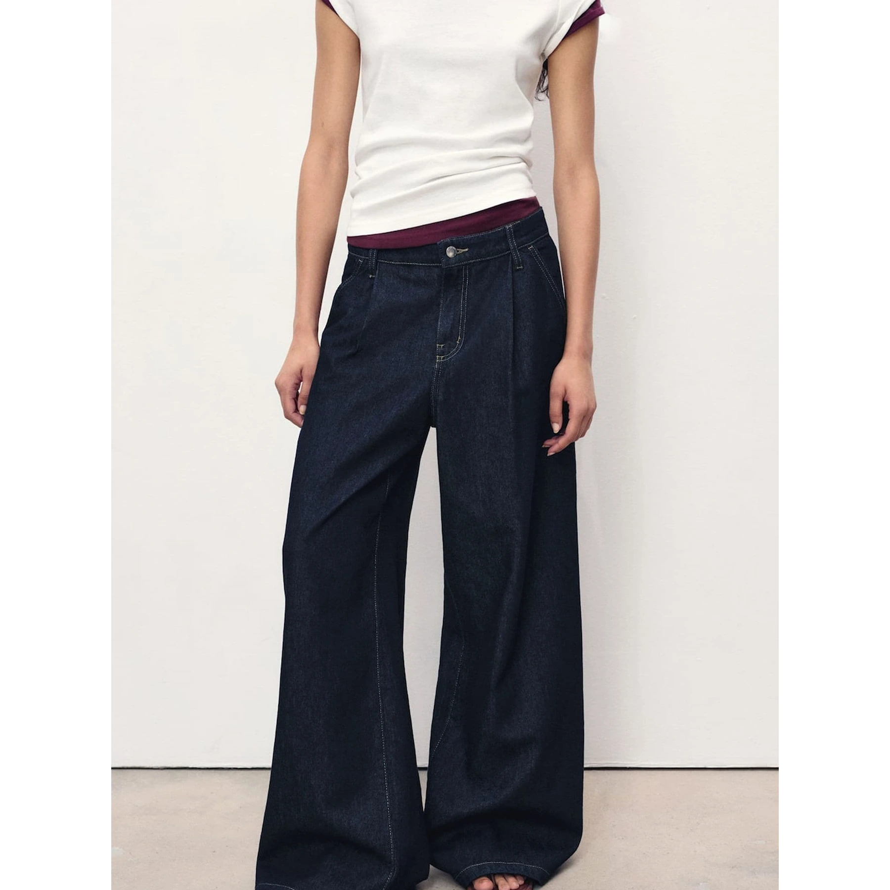 Dark Blue Pleated Wide Leg Jeans | Montivo Pakistan