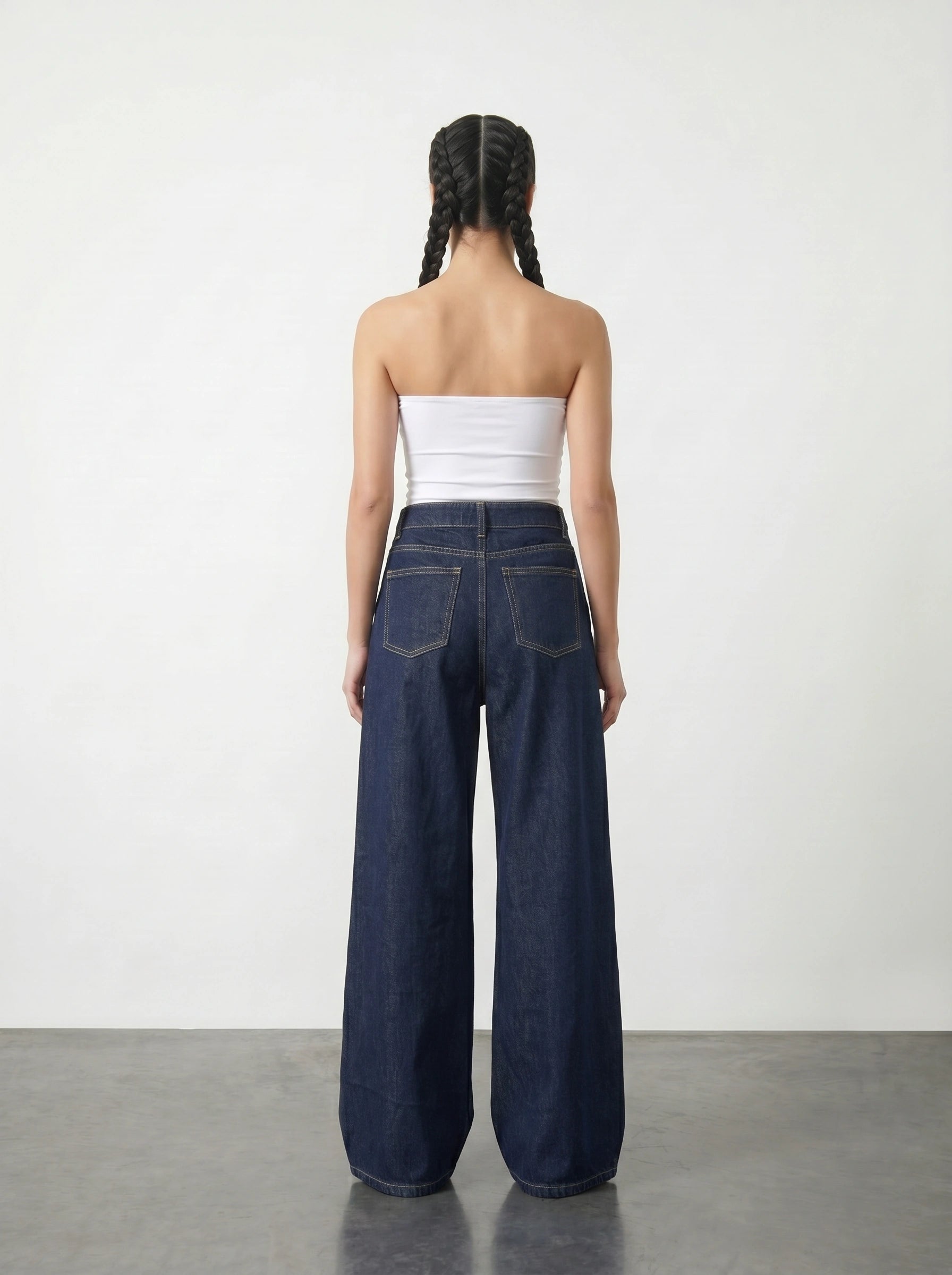 Dark Blue Pleated Wide Leg Jeans | Montivo Pakistan