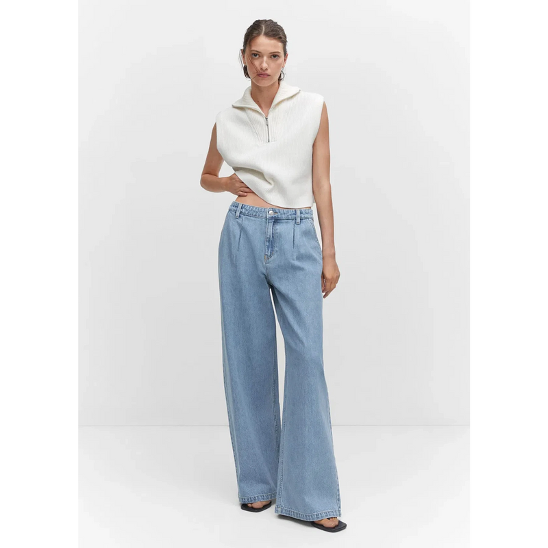 Vitange Blue Pleated Wide Leg Jeans | Montivo Pakistan