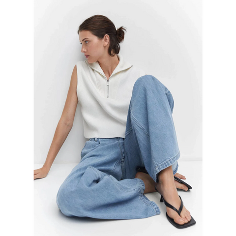 Vitange Blue Pleated Wide Leg Jeans | Montivo Pakistan