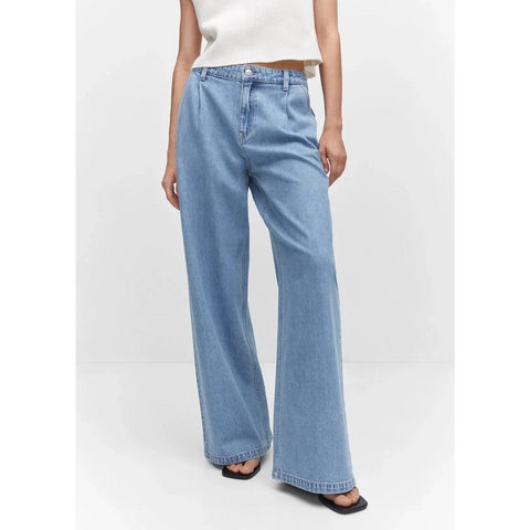 Vitange Blue Pleated Wide Leg Jeans | Montivo Pakistan