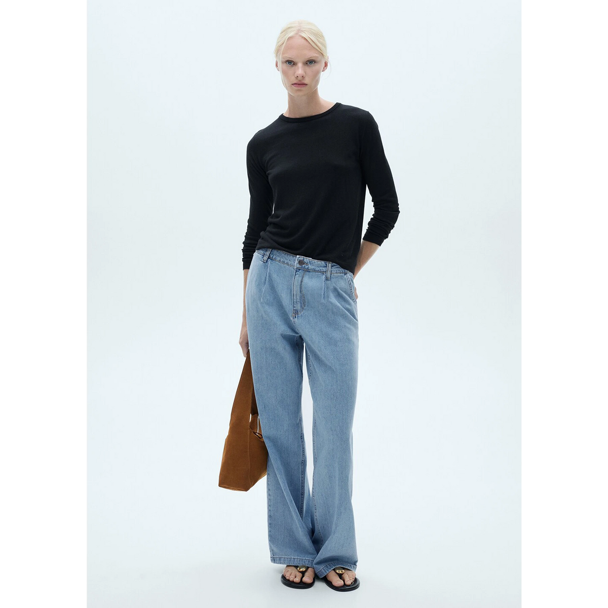 Blue Pleated Wide Leg Jeans | Montivo Pakistan