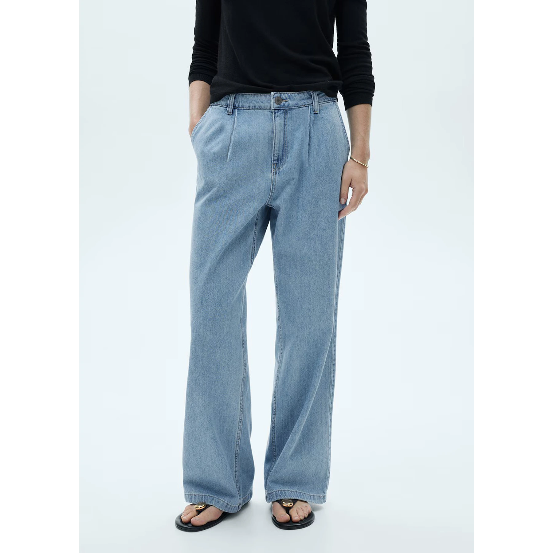 Blue Pleated Wide Leg Jeans | Montivo Pakistan