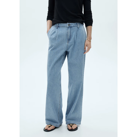 Blue Pleated Wide Leg Jeans | Montivo Pakistan