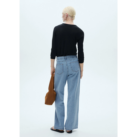 Blue Pleated Wide Leg Jeans | Montivo Pakistan