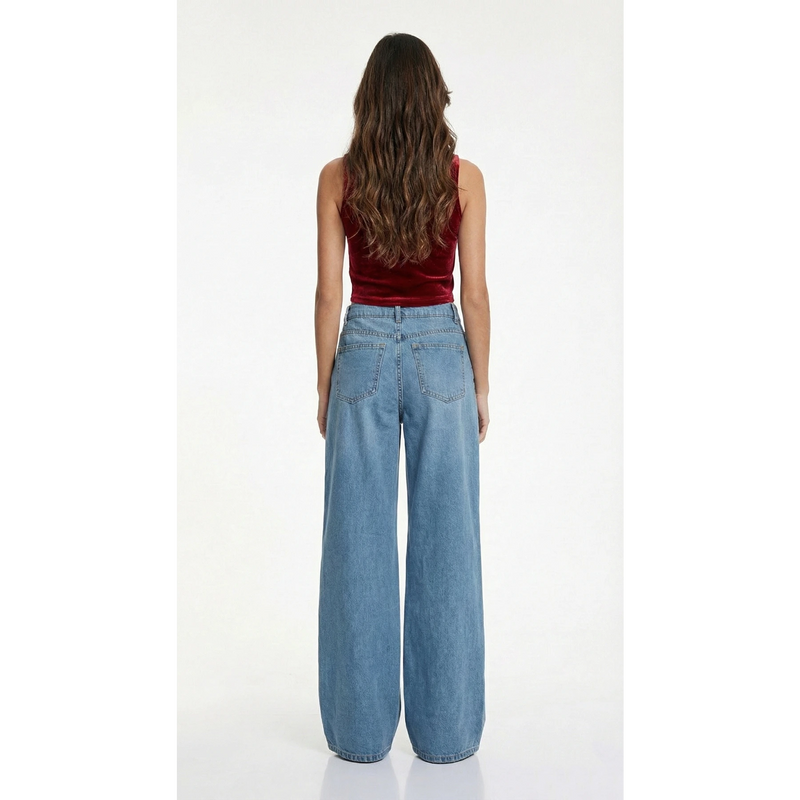 Blue Pleated Wide Leg Jeans | Montivo Pakistan