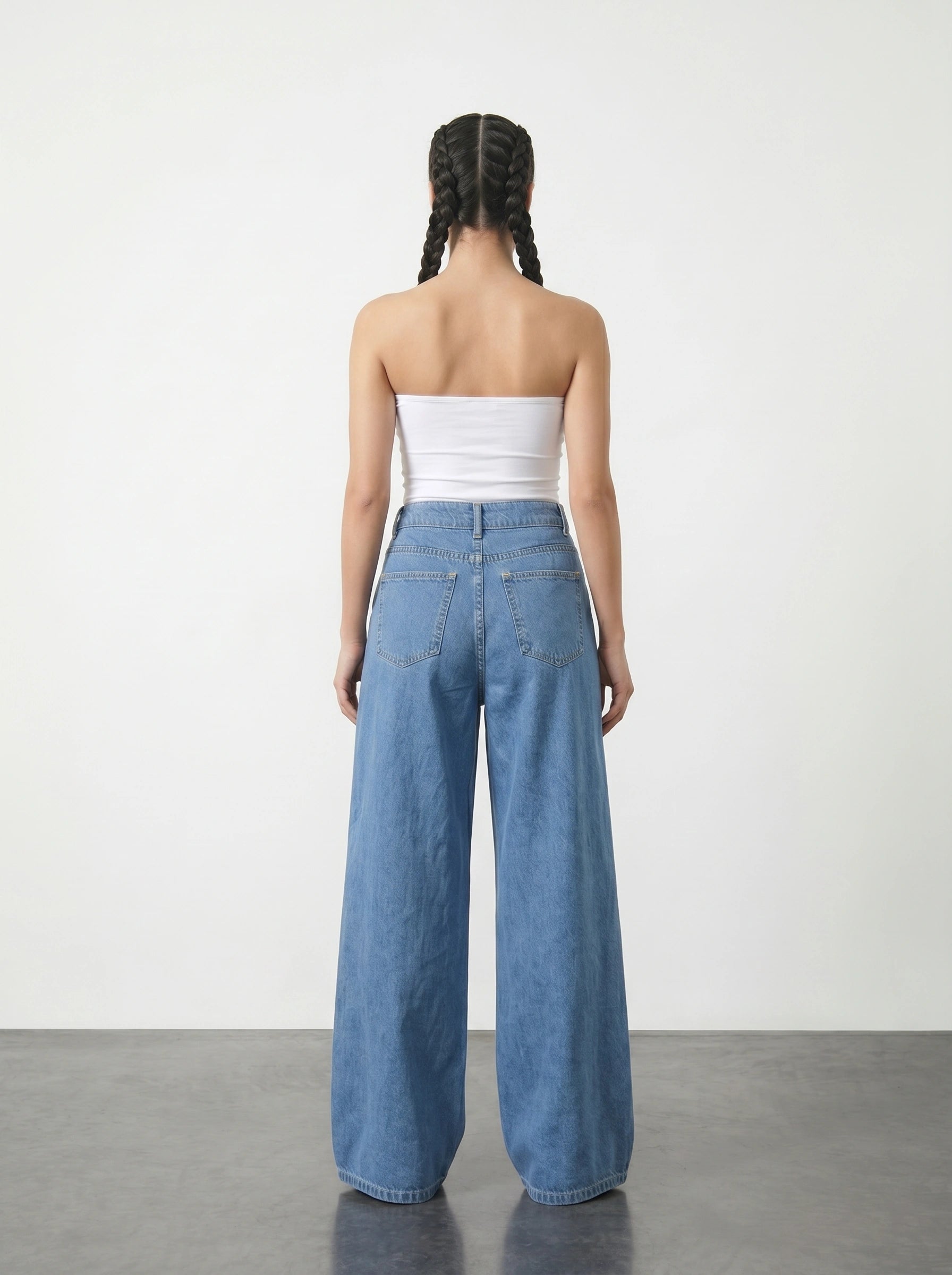 Blue Pleated Wide Leg Jeans | Montivo Pakistan