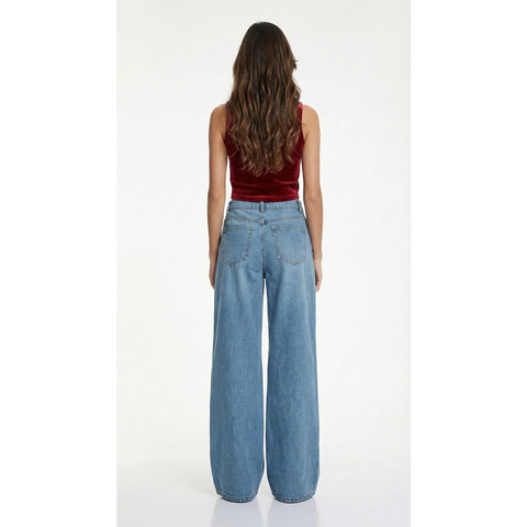 Blue Pleated Wide Leg Jeans | Montivo Pakistan