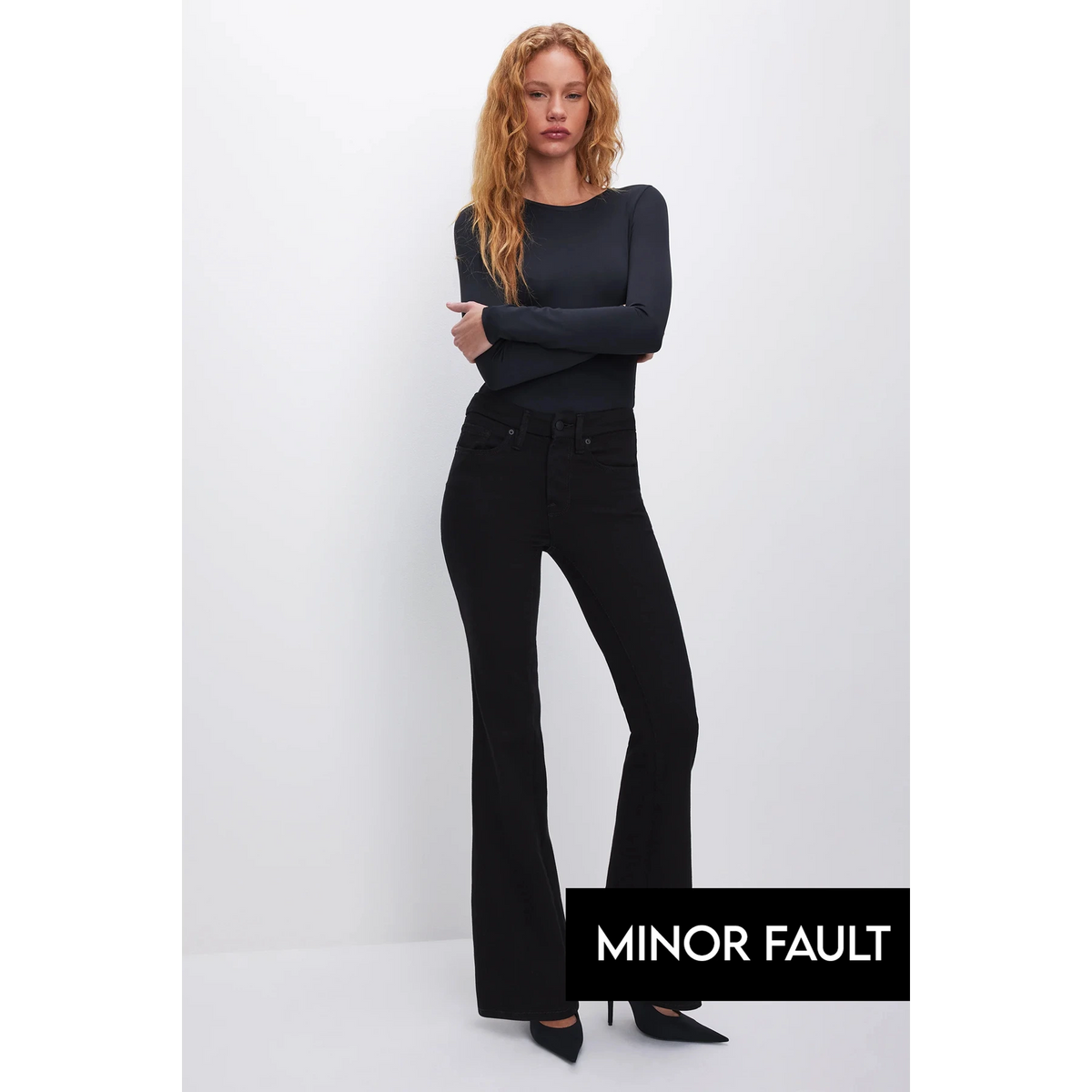 (Minor Fault) Black Long Flare Jeans | Montivo Pakistan