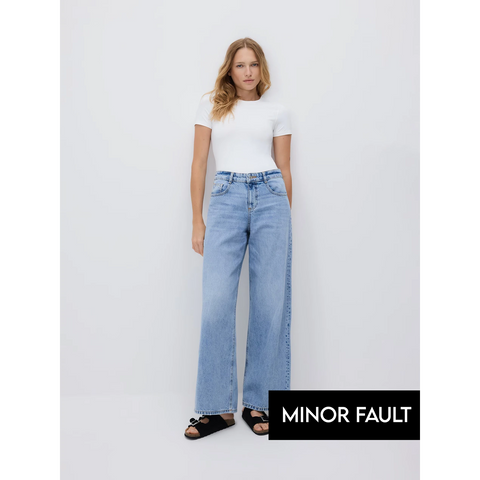 (Minor Fault) Light Blue Long Wide Leg Jeans | Montivo Pakistan