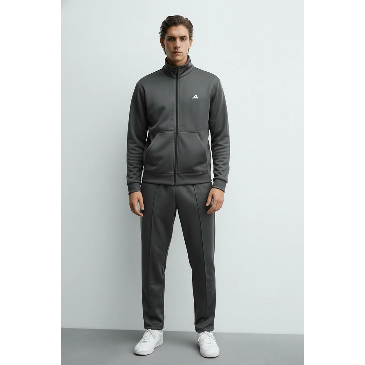 Dark Grey Mock Neck Sports Zipper