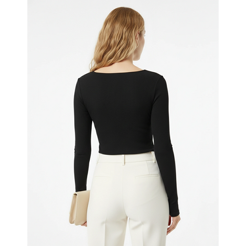 Black Ribbed Square Neck Top