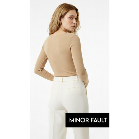 (Minor Fault) Camel Ribbed Square Neck Top | Montivo Pakistan