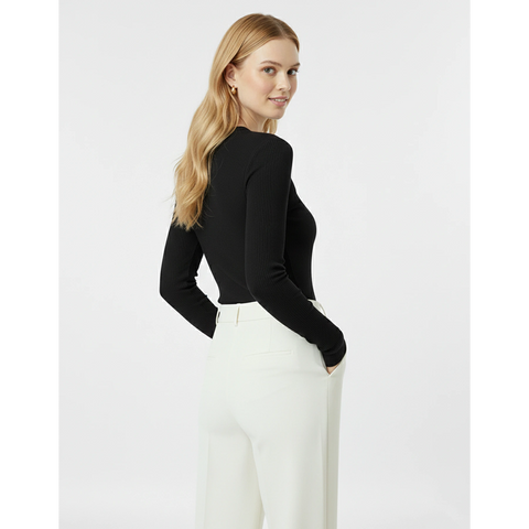 Black Ribbed Crew Neck Top | Montivo Pakistan